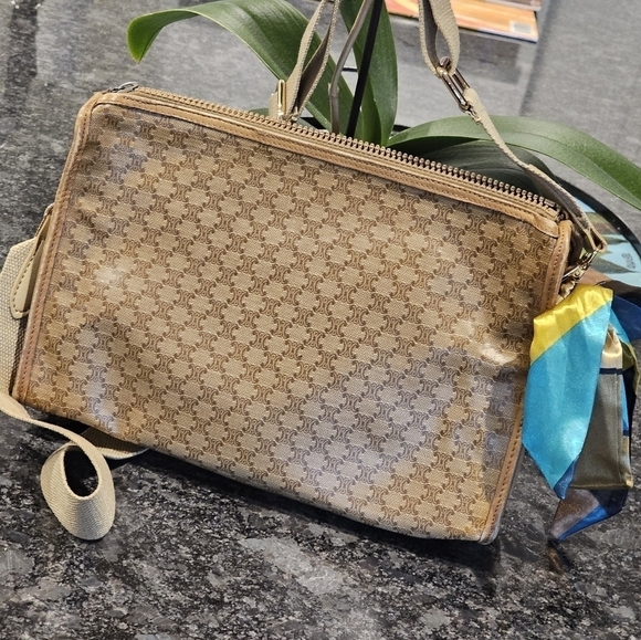 Céline Macadam Monogram Vintage Coated Canvas Clutch with Strap & Twilly Added - Picture 14 of 16